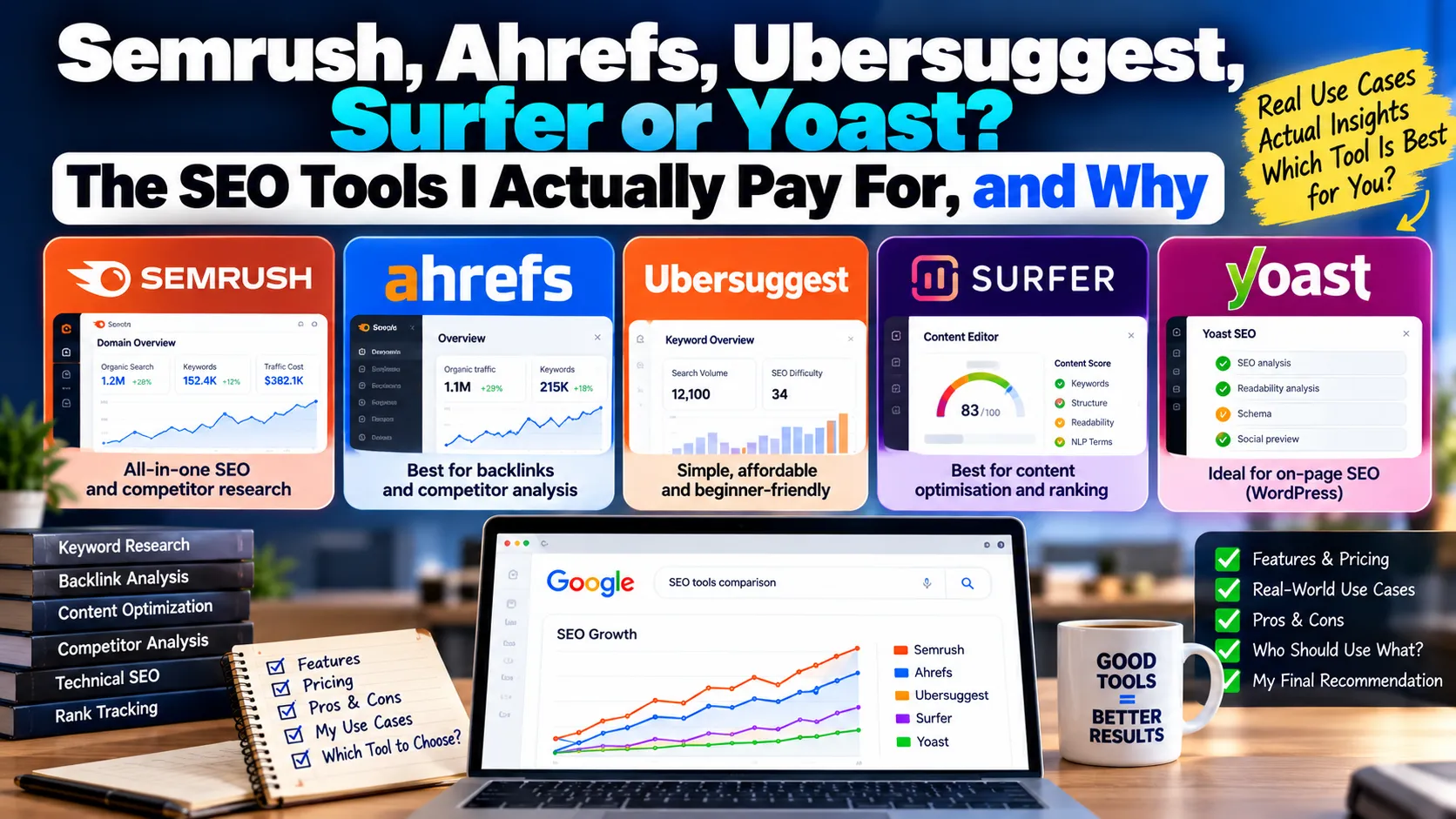 Semrush, Ahrefs, Ubersuggest, Surfer or Yoast? The SEO Tools I Actually Pay For, and Why